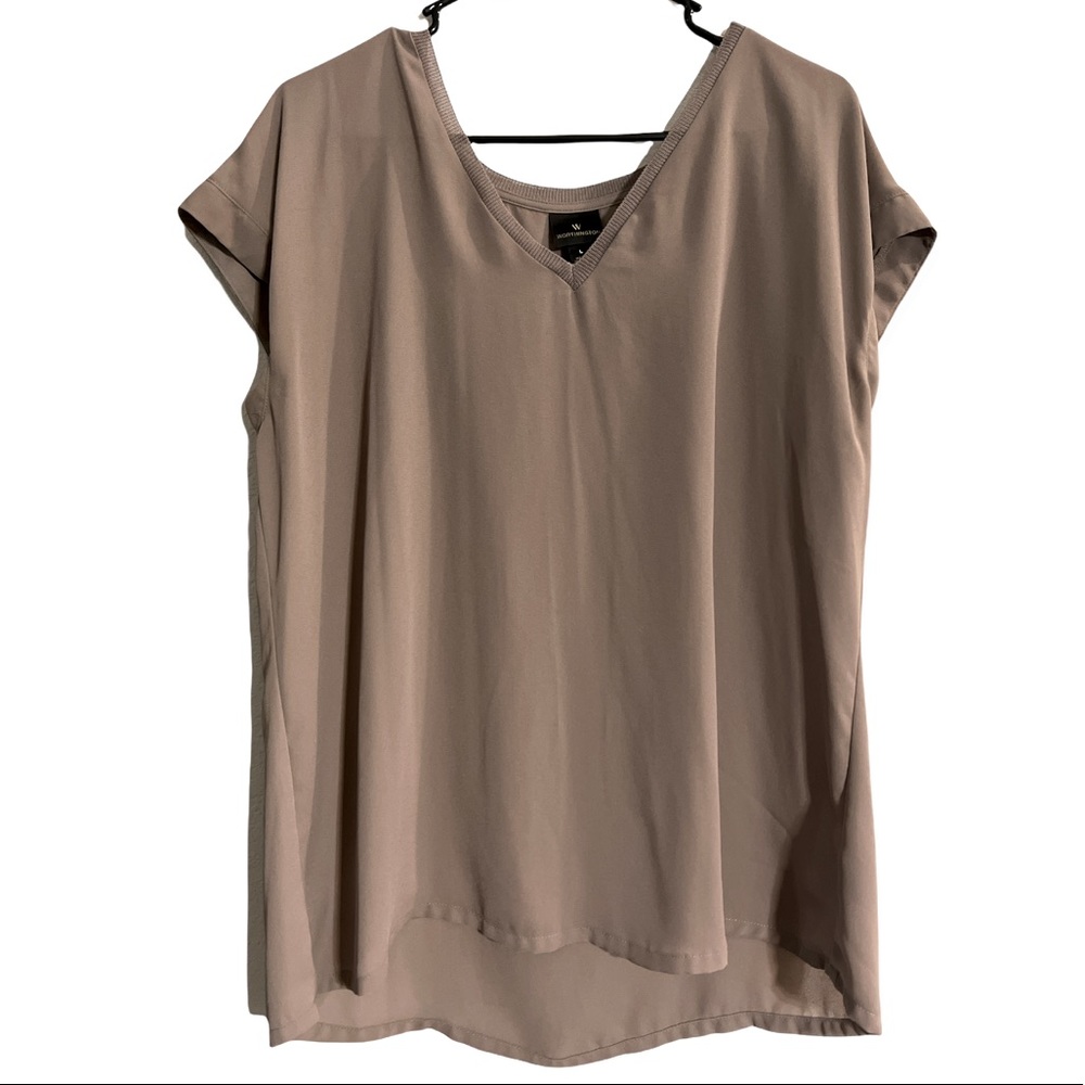 Worthington Short Sleeve Blouse Size Large Taupe Color